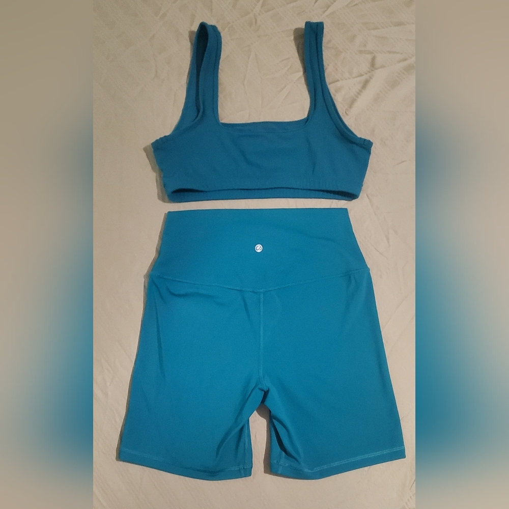CRZ YOGA Teal 6" Bike Shorts & Sorts Bra